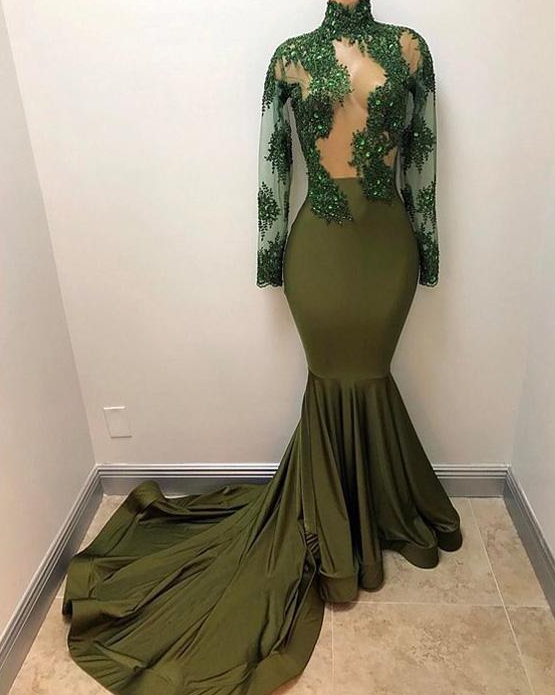 sexy see through top high neck long sleeves mermaid long evening dress,HO106