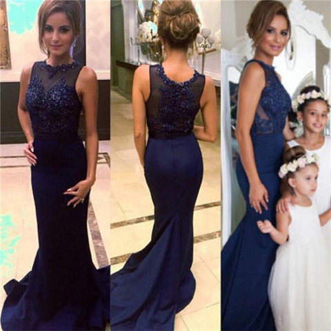 navy blue bridesmaid dress,long bridesmaid dress,mermaid bridesmaid dress,Sleeveless bridesmaid dress,BD1630