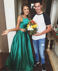 green Evening Dress,two pieces Prom Dress,long prom dress,party dress for girls,BD2704