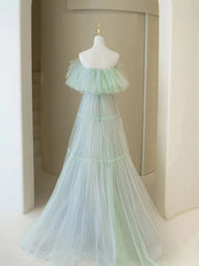 Green A line tulle long prom dress green tulle formal dress,BD22206