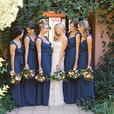 navy blue bridesmaid dress,long bridesmaid dress,chiffon bridesmaid dress,elegant bridesmaid dress,BD1635