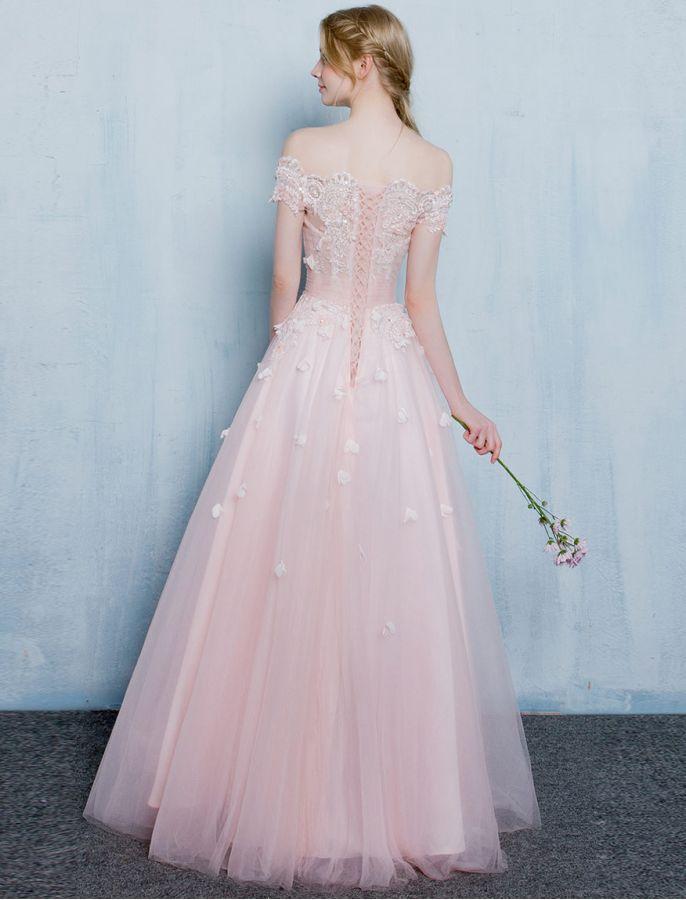 Pink Prom Dresses, Off-the-shoulder Long Prom Dresses,PD4558707