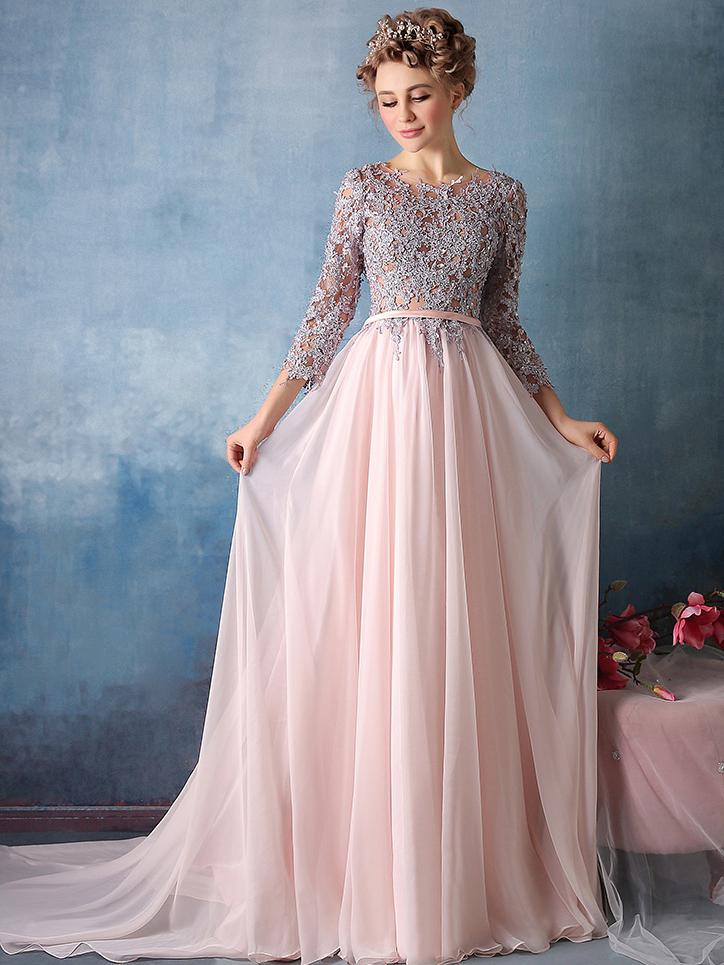 Long Cute Prom Dresses Scoop Chiffon Prom Dresses,PD4558984