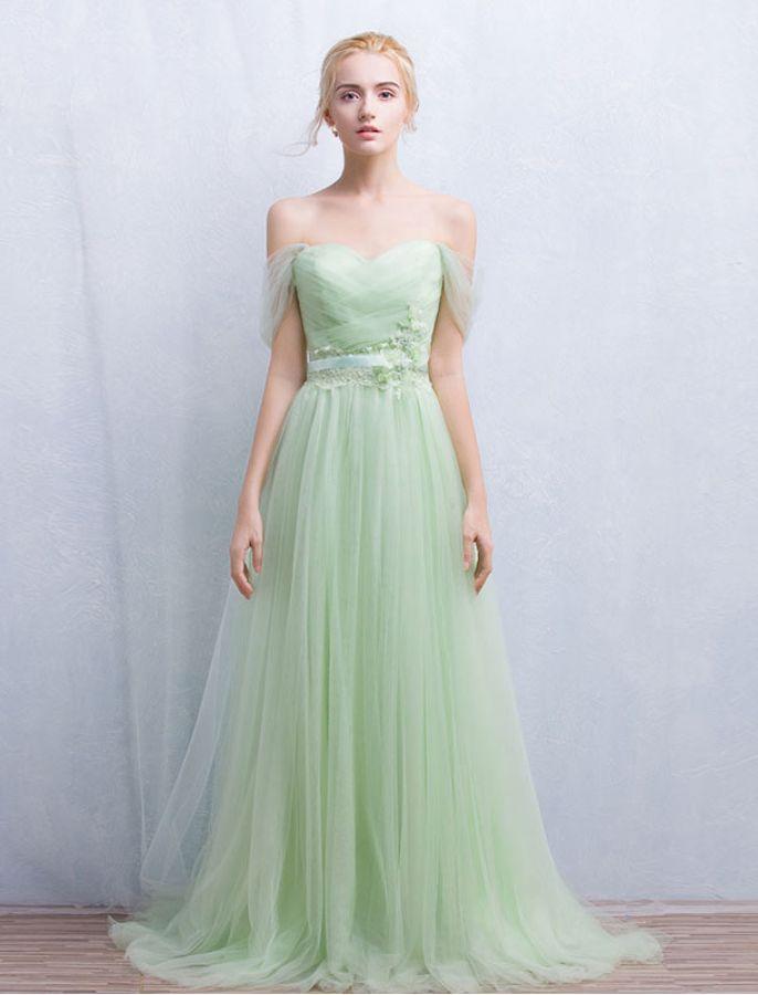 Green Prom Dress Off-the-shoulder Floor-length Chic Prom Dress,PD4558930