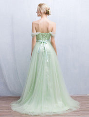 Green Prom Dress Off-the-shoulder Floor-length Chic Prom Dress,PD4558930