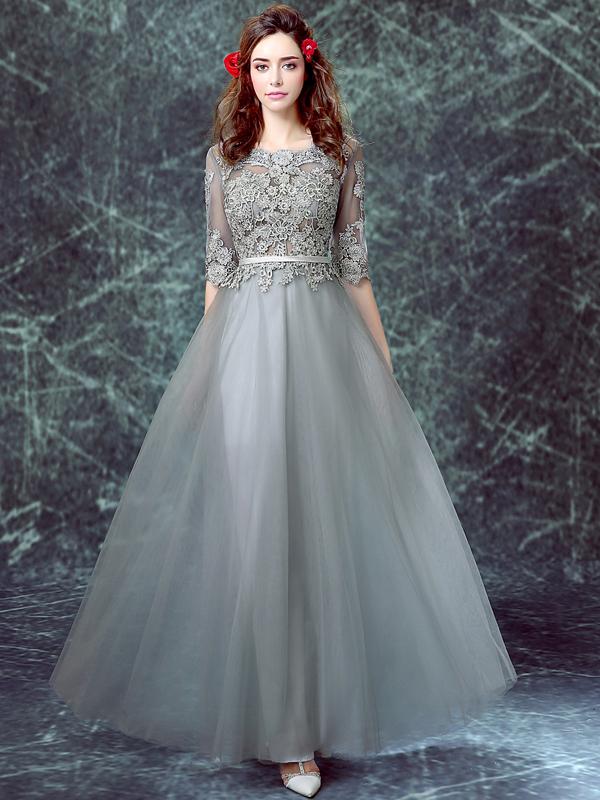 Chic Prom Dresses, Floor-length Half Sleeve Long Prom Dress,PD4558713