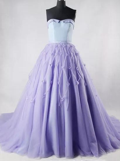 Ball Gown Prom Dresses, Sweetheart Sweep,Brush Train Hand-Made Flower Prom Dress,PD4558722