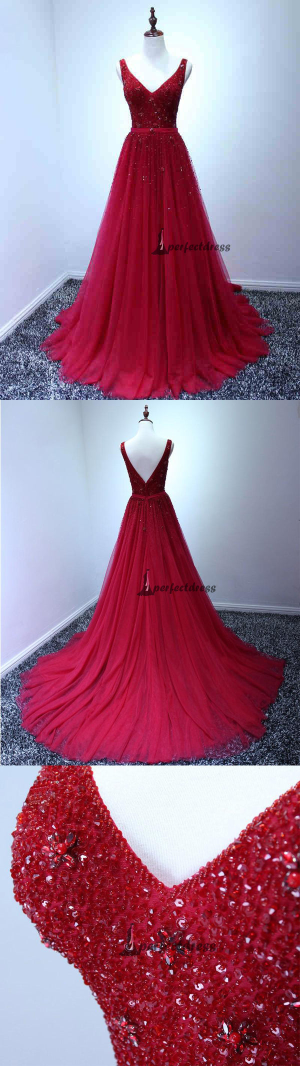 Beautiful Prom Dresses, V-neck Train Beading Long Prom Dresses,PD4558753