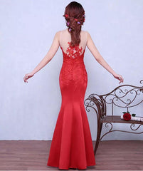 Red Prom Dresses Trumpet,Mermaid Floor-length Satin Sexy Prom Dress,PD4558924