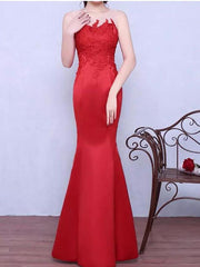 Red Prom Dresses Trumpet,Mermaid Floor-length Satin Sexy Prom Dress,PD4558924