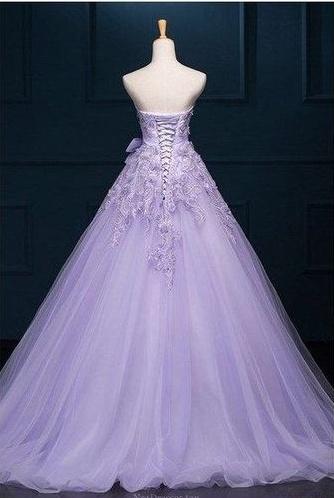 Ball Gown Prom Dresse,s Floor-length Appliques Lilac Long Prom Dresses,PD4558740