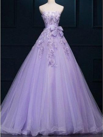 Ball Gown Prom Dresse,s Floor-length Appliques Lilac Long Prom Dresses,PD4558740