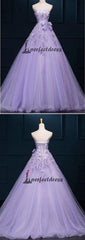 Ball Gown Prom Dresse,s Floor-length Appliques Lilac Long Prom Dresses,PD4558740