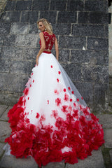 Two Pieces Wedding Dresses, White and Red Bridal Gown,PD4558709