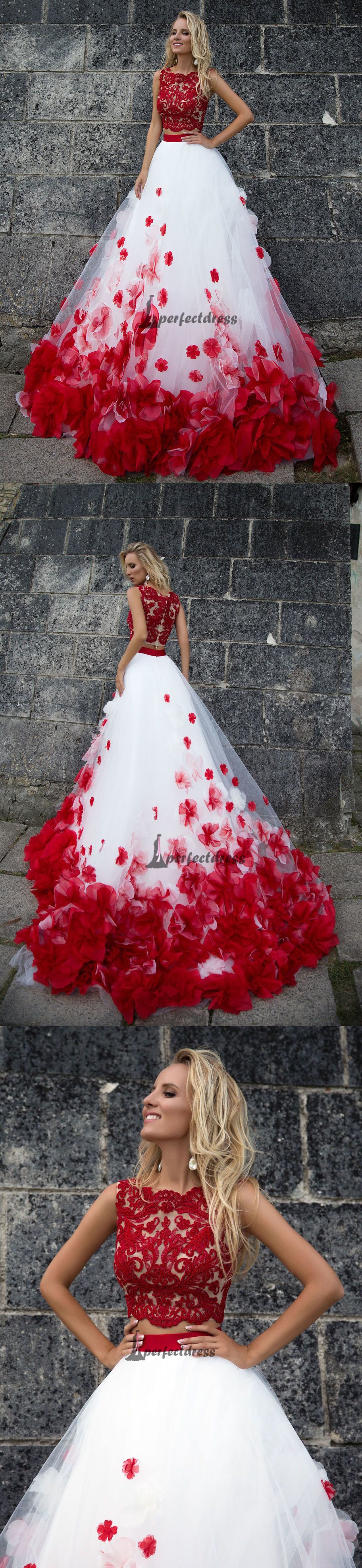 Two Pieces Wedding Dresses, White and Red Bridal Gown,PD4558709