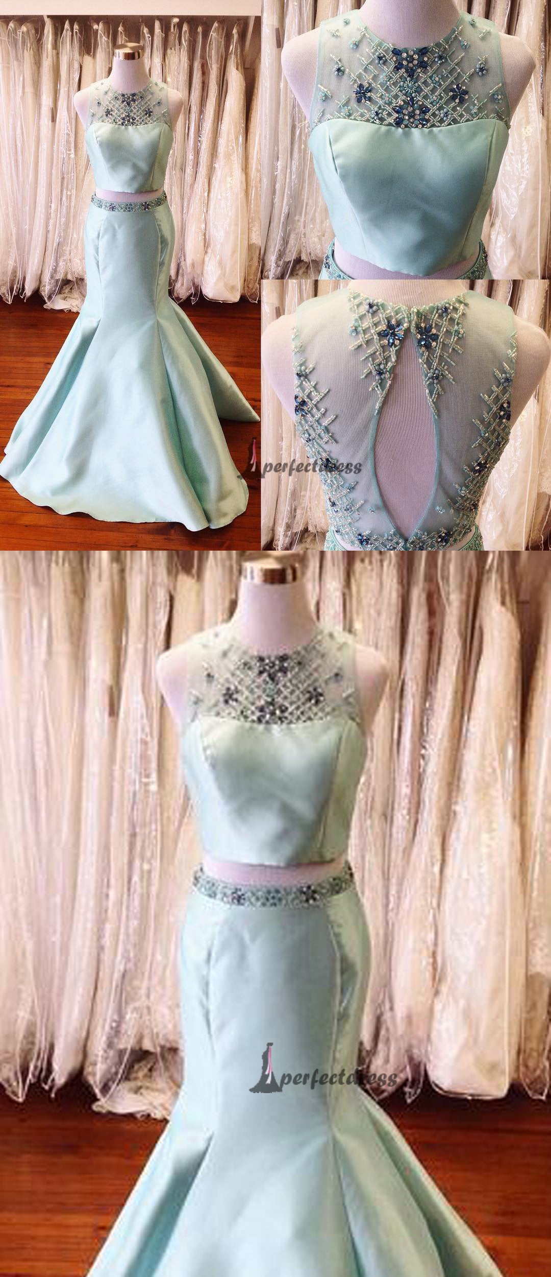 Mint Green Prom Dresses, 2018 Two Piece Mermaid Prom Dresses, Evening Dresses,PD4558716