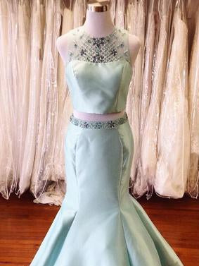 Mint Green Prom Dresses, 2018 Two Piece Mermaid Prom Dresses, Evening Dresses,PD4558716