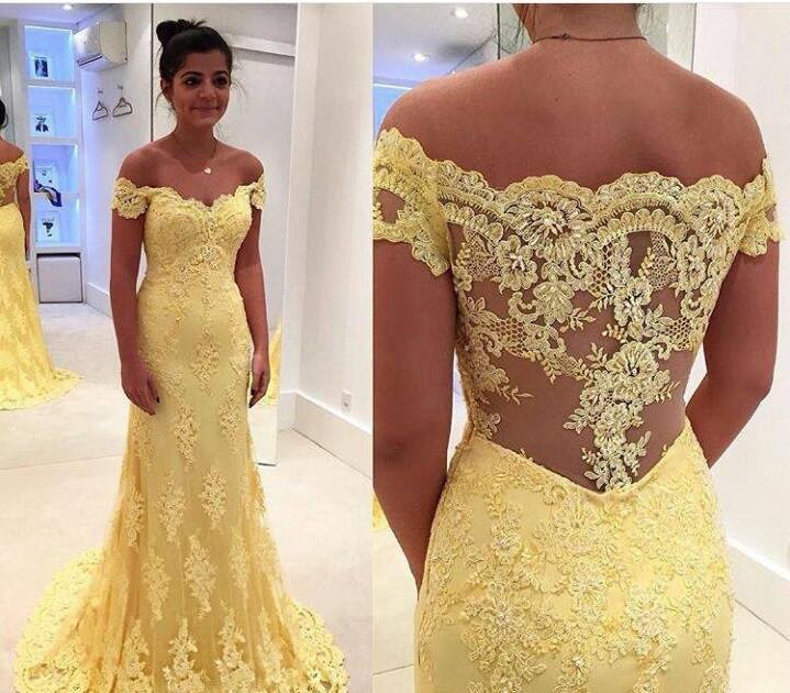 Sexy Off-the-shoulder Long Prom Dresses, Short Yellow Prom Dresses,PD4558718