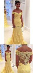 Sexy Off-the-shoulder Long Prom Dresses, Short Yellow Prom Dresses,PD4558718