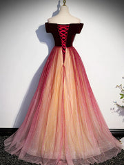 Burgundy A line tulle long prom dress burgundy formal dress,BD22210