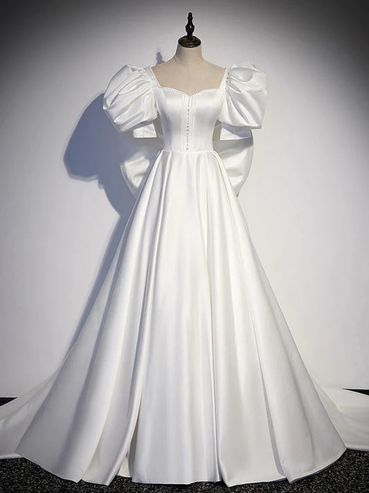 White satin long prom dress white satin long evening dress,BD22238