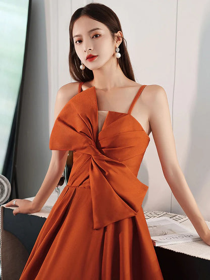 Simple A line satin orange long prom dress, orange evening dress,BD22247