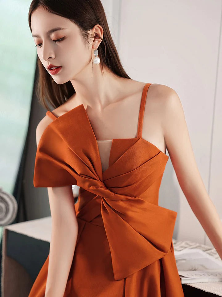 Simple A line satin orange long prom dress, orange evening dress,BD22247