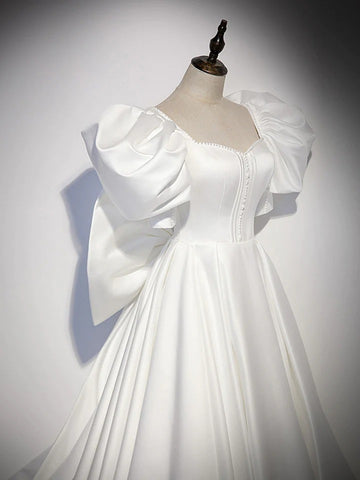 White satin long prom dress white satin long evening dress,BD22238