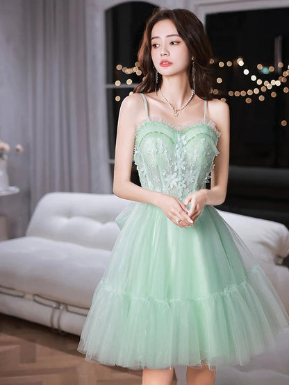 Green sweetheart neck tulle lace short prom dress, green homecoming dress,BD22222