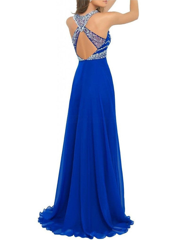 beaded evening Dress,charming Prom Dress,long prom dress,chiffon prom dress,Back Cross evening dress,BD2967