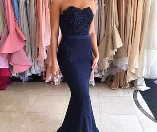 Navy Blue Prom Dresses,Off-shoulder Prom Dress,Mermaid Prom Dress,High Quality Prom Dress,PD0060