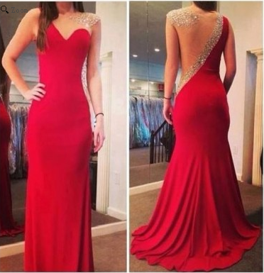 Sheer Scoop Prom Dresses,Mermaid Prom Dress,Red Prom Dresses,Unique Prom Dress,Cheap Prom Dresses,PD00160