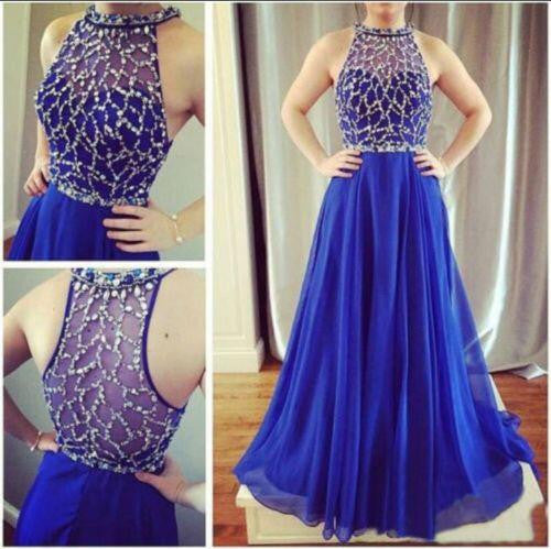 A-line Prom Dresses,Royal Blue Prom Dress,Halter Prom Dresses,Fashion Prom Dress,Cheap Prom Dresses,PD00202