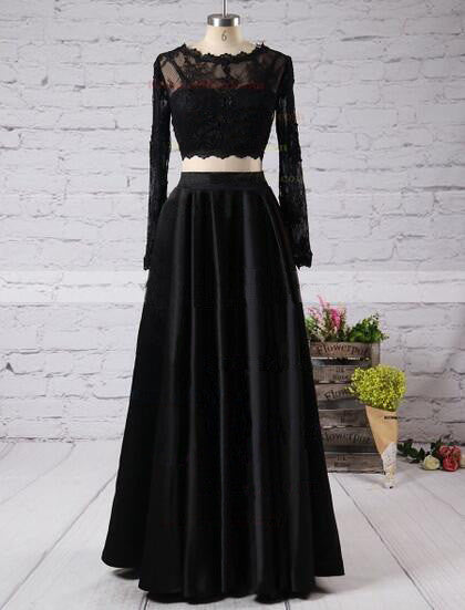 Black Prom Dress, Long sleeves Prom Dress, Two pieces Prom Dress, Long Prom Dress,BD074