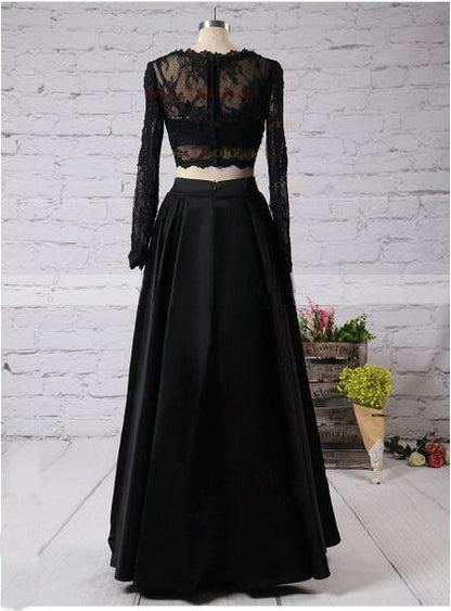 Black Prom Dress, Long sleeves Prom Dress, Two pieces Prom Dress, Long Prom Dress,BD074