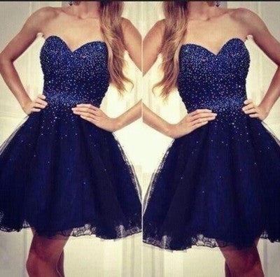 short Homecoming dress,royal blue homecoming Dresses,sweetheart prom dress,beading prom dress,BD615