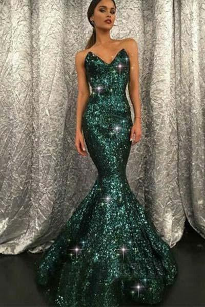 Sweetheart Mermaid Green Long Prom Dresses Strapless Sleeveless Evening Dresses,BD22047