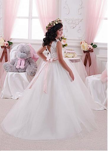 White Long Tulle Flower Girl Dresses For Wedding, Cute A-line Little Girl Dresses, FD009