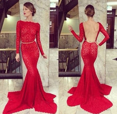 red prom dress,backless Prom Dress,long sleeves prom dress,mermaid prom dress,evening dress,BD1362