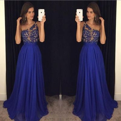 royal blue Evening Dress,one shoulder Prom Dress,long prom dress, formal prom dress,charming evening gown,BD2702