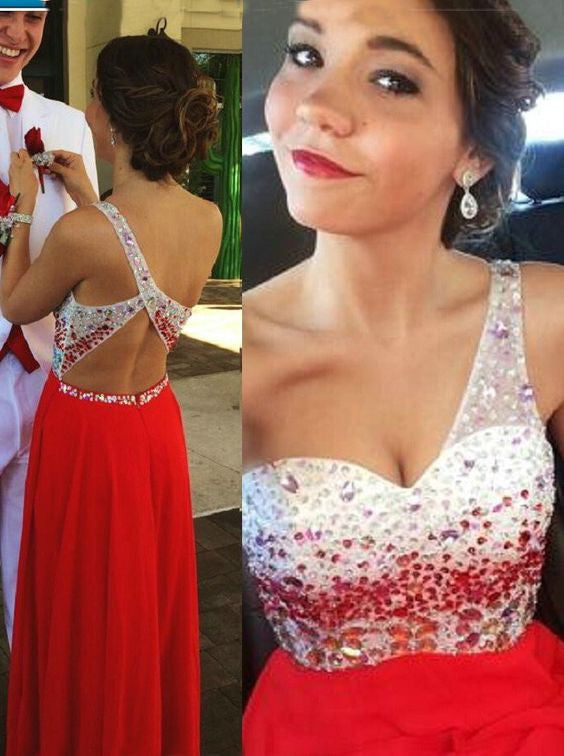 red prom dress,long prom dress,beaded prom dress,one shoulder prom dress,charming evening gown,BD2615