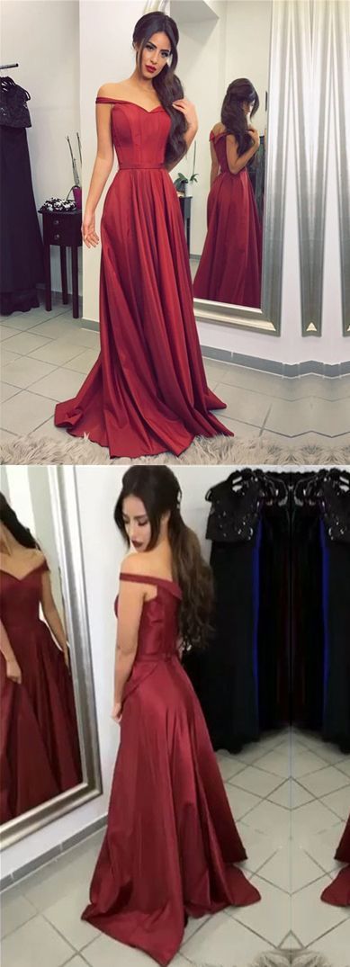 Burgundy Off-the-Shoulder Long Prom Formal Evening Party Dresses ,BD49102