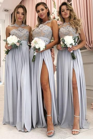 Long Bridesmaid Dresses,Side Slit Bridesmaid Dress,Grey Bridesmaid Dress,Charming Bridesmaid Dress,PD3