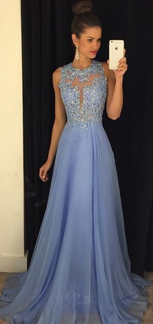 A-line backless Prom Dress,light sky blue lace Prom Dress , chiffon Prom Dress for teens,BD1463