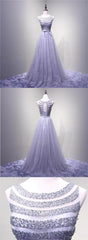 Sexy Open Back Lilac Lace Evening Prom Dresses, Popular Lace Party Prom Dresses, PD4558899