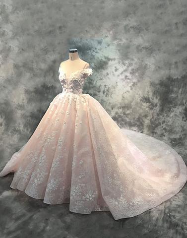 Unique lace tulle long prom dress, lace wedding dresses,BD1109