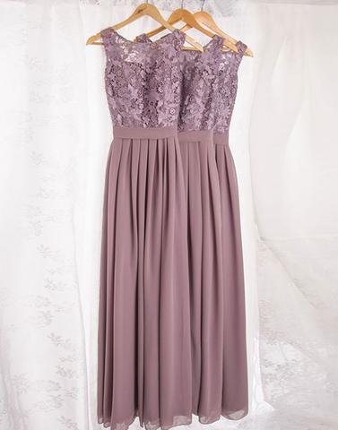 Dusty purple lace chiffon long prom dress, bridesmaid dresses, bridesmaid dresses,BD1105