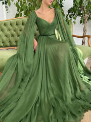 Green Long Prom Dresses, Chiffon v Neck Long Formal Green Graduation Evening Dresses,BD22200