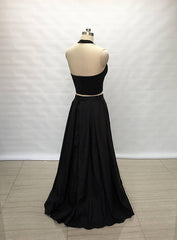 Two Piece Black Spandex Taffeta Long Prom Dress BD98011