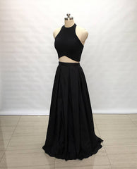 Two Piece Black Spandex Taffeta Long Prom Dress BD98011